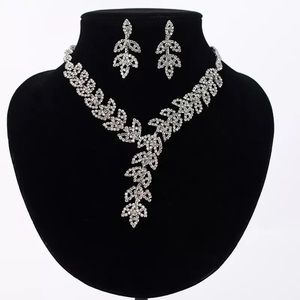 Luxury jewelry set Leaf necklace earring wedding Diamond Cz bling prom evening